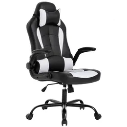 Bestoffice PC Gaming Desk de escritório ergonômico com suporte lombar Flip Up Arms Crest Chead de couro PU High Back Computer Chair para adultos homens homens (brancos)