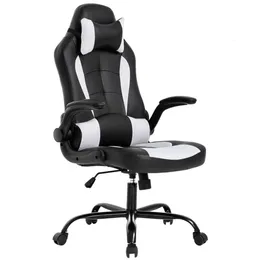 Bestoffice PC Oyun Ergonomik Ofis Masası Lomber Destek Flip Flip Silahlar Başlıklı PU Deri Executive Yetişkinler İçin Yüksek Arka Bilgisayar Sandalyesi Kadın Erkekler (Beyaz)