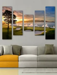 ArtSailing 5 Piece canvas scenery golf sunset tree ocean painting HD pictures wall art Home Decoration for Living Room poster6380910
