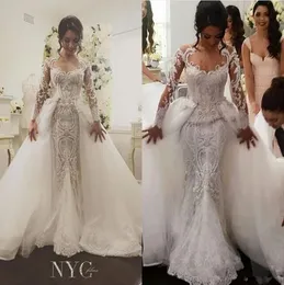 Médio Oriente 2020 Vestidos de casamento Sereia Vestidos de noiva Trailing Sexy Lace Overskirts Berta Vestidos de casamento nupcial Destacável Steven5286311