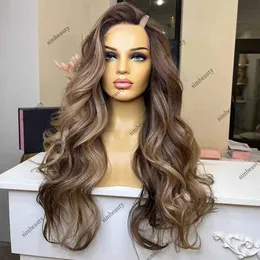 Syntetiska peruker Syntetiska peruker Lätt aska brun blondinhöjder u del mänskliga hår peruker 1x4 sido del med combs 250 densitet vpart glueless peruk full ände 240328 240327