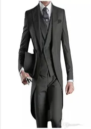 Wangyandress fraque masculino ternos jaqueta + calças colete cinza um botão três peças ternos de casamento para homens colete masculino personalizado 8291672