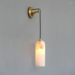 Lampada da parete Marmo naturale spagnolo Nordico Soggiorno moderno Tutto in rame Sconce Camera da letto Comodino Corridoio Luci per scale