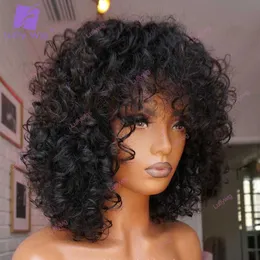 Syntetyczne peruki Krótkie, sprężyste kręcone bob peruka brazylijska Remy Funmi Curly Human Hair Peruki z Bangs Scalp Top 180 Gęstość Bang Bang Peruka dla Czarnych Women 240328 240327