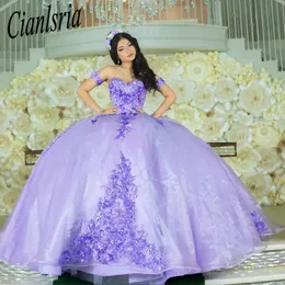 Lavender Quinceanera Dresses Sweet 16 Girls Beads Appliques 졸업식 가운 레이스 Up vestidos de 15 anos를위한 볼 가운