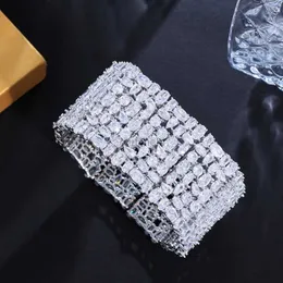 Bangle ThreeGraces gorgeous cubic zirconia silver color large wide wedding bracelet for fiancs high quality elegant jewelry BR303 240319