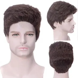 Parrucche Parrucca corta da uomo Parrucca sintetica diritta per la morbidezza dei capelli maschili Parrucche toupet marrone naturale realistico per l'uso quotidiano