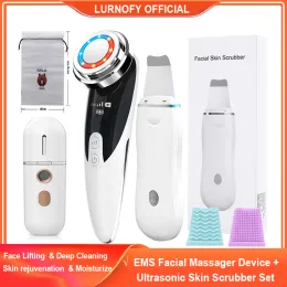 Urządzenia Ultrasonic Skin Scrubber Zestaw wibracji Wibracje twarz Garkowot Zakarszkacz EMS LED Masager Masager Cawiation Peeling Podnoszenie twarzy