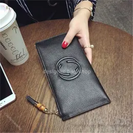 Bolsa de designer sacola nova ultrafina longa couro genuíno zíper macio carteira feminina grande dinheiro modelo telefone móvel