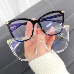 Güneş Gözlüğü Klassnum Kadın Kedi Göz Anti Mavi Hafif Gözlük Vintage Büyük Boy Optik Çerçeve Bilgisayar Gözlükler UV400 Koruma Düz Ayna