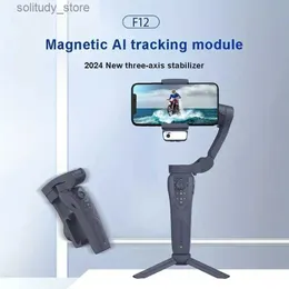 Stabilisatorer Den senaste F12-appfunktionen 3-axel handhållen gimbal valfri AI Face Smart Tracking Smartphone Stabilizer med Fill Light Q240319
