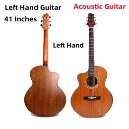 Guitar 41 Inch LeftHanded Electric Acoustic Guitar with Cutaway, Matt Finish, Walnut Wood and PickUp for Folk and Pop, 6 Strings