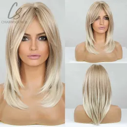 Syntetyczne peruki Charmsource Blond długie włosy naturalne proste peruki syntetyczne dla kobiet codziennie impreza wysoka gęstość 240328 240327