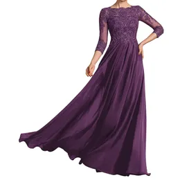 Grape/Purple Mother of Bride Dress for Women 2024 klejnot pół rękawów koronkowe aplikacje szyfonowe sukienki przyjęcia weselne szatę de soiree femme