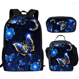Backpack Classic Creative Beautyful Butterfly Animal 3D Print 3pcs/Set Pupil School Bags Laptop Daypack Lunch Bag Pencil Case