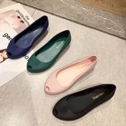 Botlar Peep Toe Düz Jöle Ayakkabı Kadın Sığ Ağız Plastik Plaj Ayakkabı Kadın Yaz Jelly Loafers Şeker Renk Kısa Bale Daireler