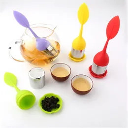 Infusore per tè Infusore per filtro in acciaio inossidabile con manico lungo a forma di foglia in silicone per foglie sfuse o tisane