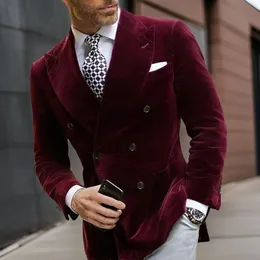 Мужской двубортный бархатный пиджак для ужина, куртка в итальянском стиле, элегантный курительный костюм, пальто для свадьбы, выпускного вечера 2024 240311