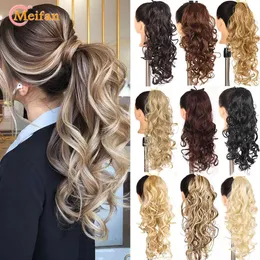 Syntetiska peruker Meifan Long Wave Curly Ponytail Syntetiska hårstycken Ribbon DrawString Wrap Clip on PononyAil Hair False Hair Pieces 240329