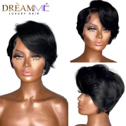 Парики Pixie Cut Wig Transparent кружевные человеческие парики для волос Бразильская девственница 13x1 T часть дешевые кружевные парики для женщин Короткие боба парики прямо