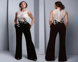 Macacões femininos 2020 vestidos de baile preto e branco renda vestidos de noite com bolsos árabe saudita longo vestido formal sexy pant suit7875314