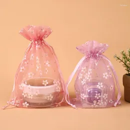 Confezione regalo 10 pz/lotto Borsa per gioielli Sacchetti per imballaggio di caramelle per feste di matrimonio Fiori stampati Sacchetti con coulisse Organza 10x14 cm