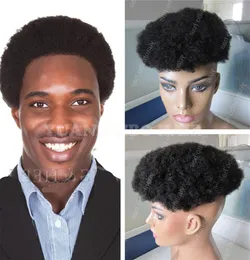 Africa American Toupee 6inch 1B Virgin Indian Hair Short Afro Curl Toupees for Black Men 3199025