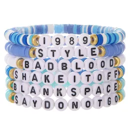 Set di bracciali dell'amicizia Boho Lettera nera Taylor Swiftie TS1989 Amante impavido Fascino in oro Fili di perline Appassionati di musica Elastico Morbido Argilla Gioielli da spiaggia Regali