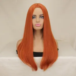 Wigs QQXCAIW Long Straight Wig Women Orange Red Natural Cosplay Party Women Heat Resistant Synthetic Hair Wigs