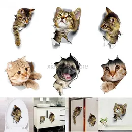 Toalettklistermärken katt levande 3D -klistermärke med krossad vägg tema toalett klistermärken kök klistermärken dekorativa klistermärken roliga djur affisch tapet pcv konst 240319