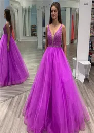 Light Purple Purple Quinceanera Dresses v Neck Sweep Train Train Crystal Beads Long Party Party Sweat for Sweet 15 Vestidos de Q6515753