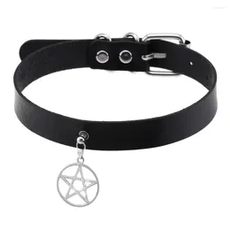 Choker svart pentagram halsband 2024 trendig goth krage läder gotiska tillbehör kvinna häxa cosplay smycken