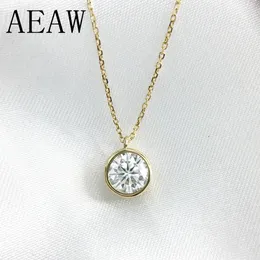 65mm Round Cut Simple Bezel Set Solitaire 14k Yellow Gold Moissanites Necklace Fine Jewelry Chain 240305