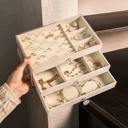 Duże czyste akrylowe pudełko biżuterii z 3 szufladami i aksamitną podszewką przezroczystą przechowywanie 240306