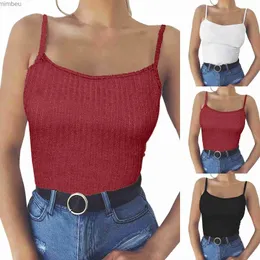Kvinnors t-shirt 2023 Summer Fashion Womens Sexig Tank Top Vest Spaghetti Strap Sport Ladies Coat Off Shoulder Halter Blus Slim T-Shirt Canottac24319