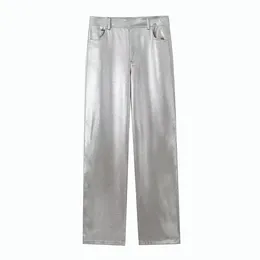 Herrbyxor män byxor glänsande fast färgknapp joggar fickor streetwear casual rak byxor män mode party pantalon incerun 7 230718