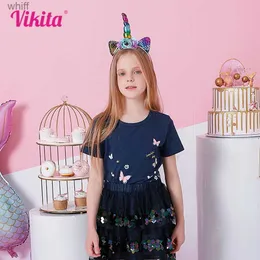 T-shirty Vikita Girls Butterfly Cartoon Print T Shirt Kids Krótkie rękawie Summer