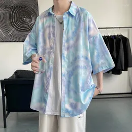 Mäns casual skjortor tie-dye män förlorar ungdomlig vitalitet kontrast färg mysig koreansk stil minimalistisk snygg hiphop estetiska tonårskläder