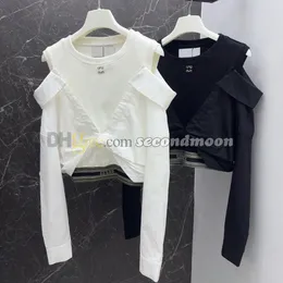Off Shoulder T Shirt Women Crew Neck Tees Letters Webbing T Shirts Outdoor Fashion Tee Long Sleeve Top