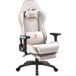 Dowinx Gaming High Back Computer Footstöd, andningsbar quiltad PU -läderspelare Anpassade 4D -armstöd, ergonomisk spelstol med massage (vit)