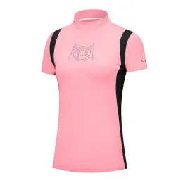 Skjortor pgm golf kvinnors t -shirt fritid kort ärm blus sommar snabb torr andas håliga hals sport stretch topp skjortor yf559