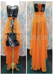 Maßgeschneiderte kurze Brautjungfernkleider im Camo-Stil mit Chiffon-Orange 2017, mit Schnürung am Rücken, Satin, formelle Brautjungfern-Abschlussball-Party-Kleider Cheap1364474