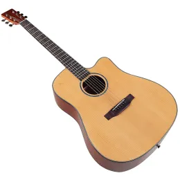 Guitarra acústica de 6 cordas 41 com acabamento de alto brilho, madeira de abeto sólido, design cortante, bolsa grátis