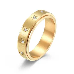 Stainless Steel Stars and Moon Inlay Diamond Rotatable Rings Rotating Relieve Anxiety Ring for Men Women Jewelry