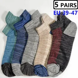 Men's Socks 5 Pairs Size EU39-47 Sport For Mens Large Feet Absorb Sweat Cotton Compression Low Tube Adule Male Hombre Calcetines