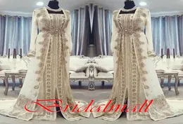 모로코 카프탄 카프탄 이브닝 드레스 2020 겸손한 두바이 아라비아 아라비아 긴 슬리브 놀라운 금 자수 무도회 공식 가운 Robes9088725