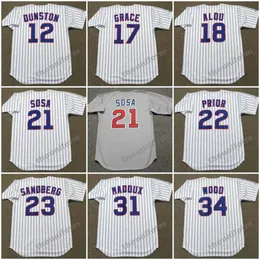 남성용 1992 년 시카고 새미 소사 마크 사전 Ryne Sandberg Kerry Wood Rick Sutcliffe Rod Beck Baseball Jersey S-5XL