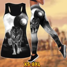 Outfit Ladies Vest Tiger Head Print Gym Running Sexy Yoga Pants Snabbtorkning Dreable Suit XS8XL