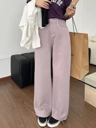 Jeans femininos zhisilao branco cintura alta reta mulheres vintage roxo sólido comprimento total denim calças streetwear 2024