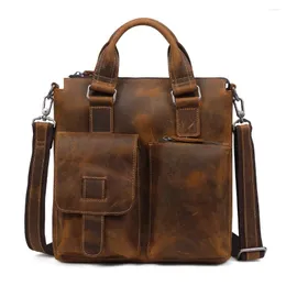 Briefcases Men's Crazy Horse Vintage Genuine Leather Men Bag Business Fashion Vertical Male Handbag Briefcase Shoulder